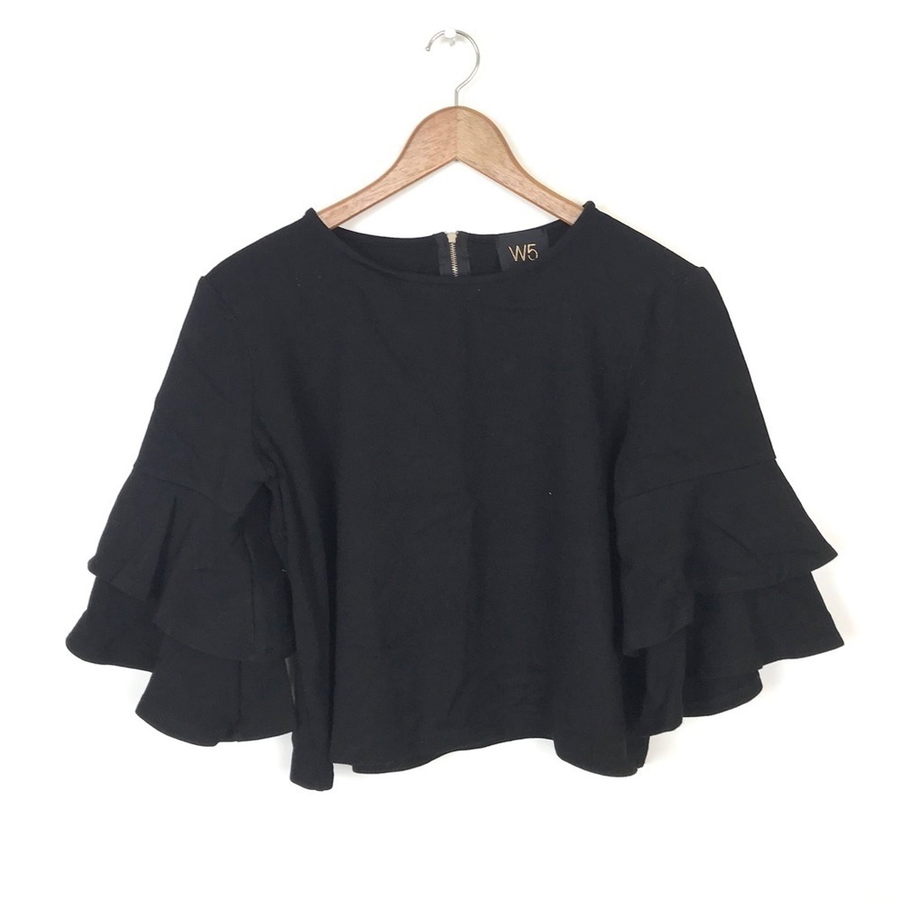 W5 Black Ruffle Sleeve Top AA22596 Medium